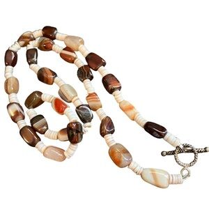 SHELL Polished Rocks 20” Necklace Neutral Colors Professionally Made